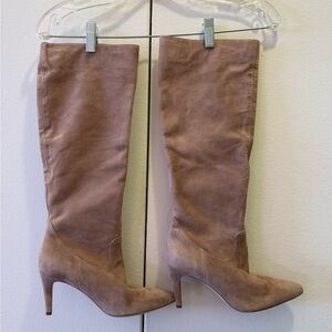 Via Spiga Women Tan Heeled Boots Size 6 Knee-High Suede Brand New